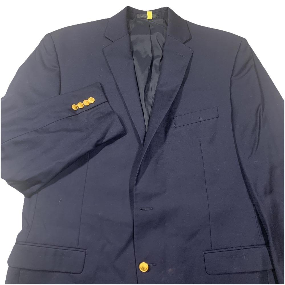 Lauren Ralph‎ Lauren Navy Blazer Sport Coat Jacket 44L 100% Wool Gold Buttons